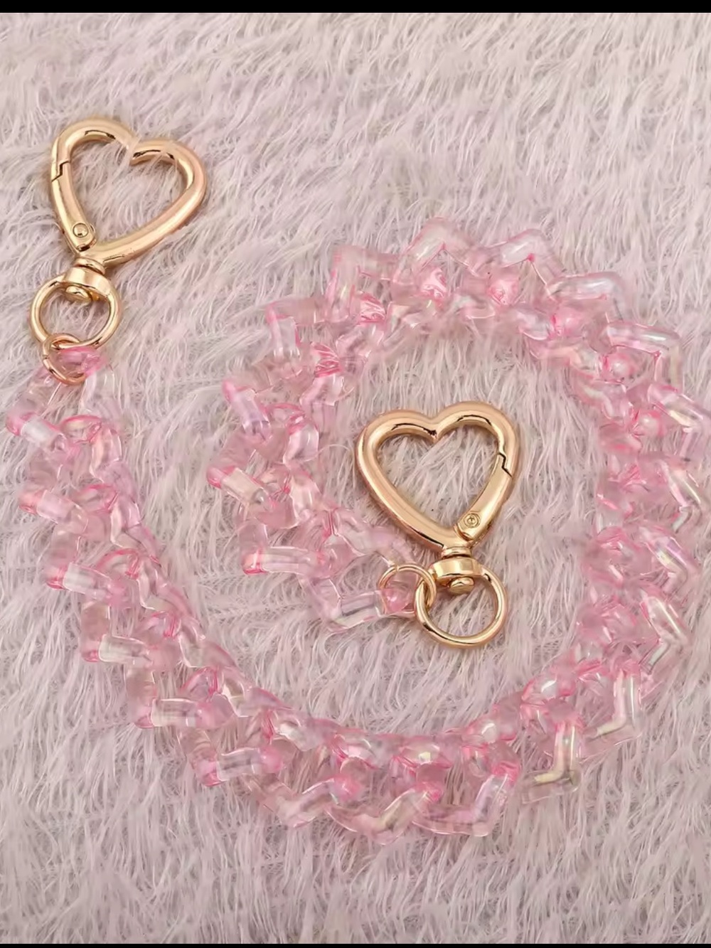 Pink Beaded Heart Clasp Strap for Keys & Cards